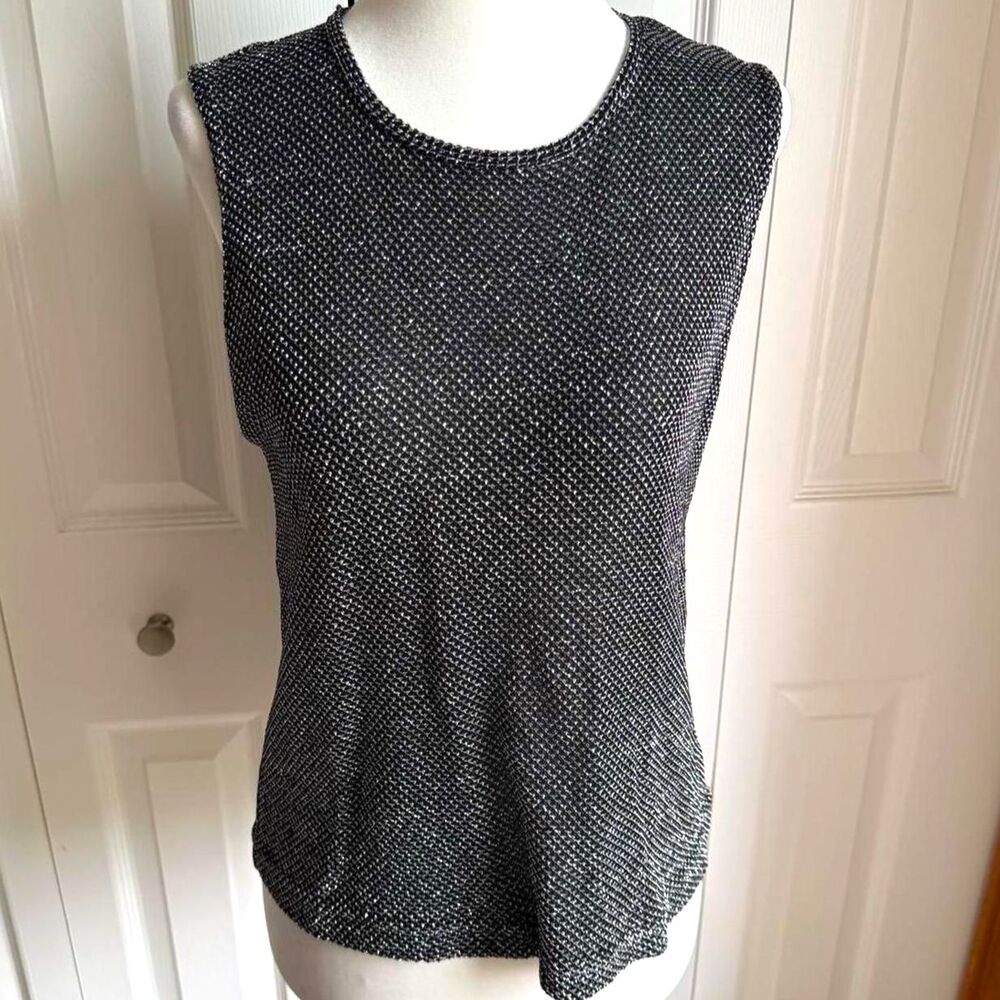 Vintage 90s Y2K metallic silver sparkle slinky tank top size M made in usa